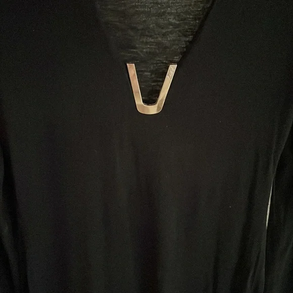 Windsor Long Sleeve Black Dress with Gold V Neck Detail - Picture 2 of 3